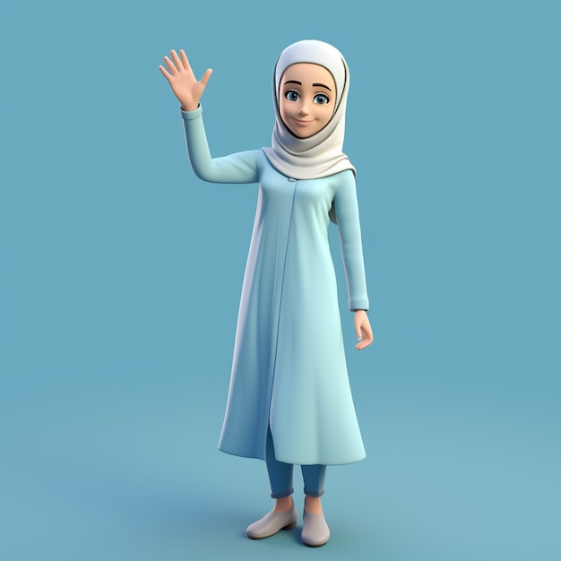 Renderowanie 3D kreskówki jak kobieta w hidżabie