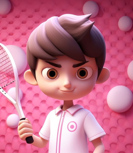 Bezpłatne zdjęcie renderowanie 3d kreskówki przypominającej chłopca grającego w tenisa