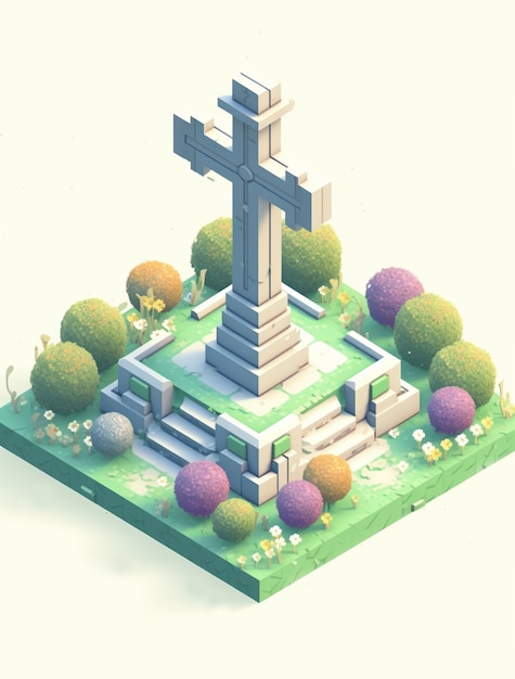 Bezpłatne zdjęcie renderowanie 3d krzyża na cmentarzu