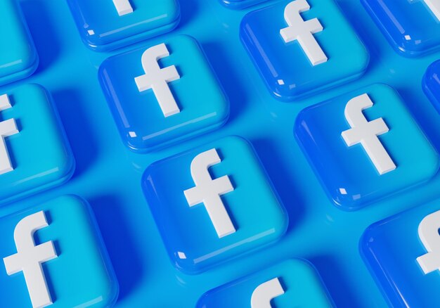 Renderowanie 3d logo aplikacji społecznościowych facebook lub messenger na niebieskim tle