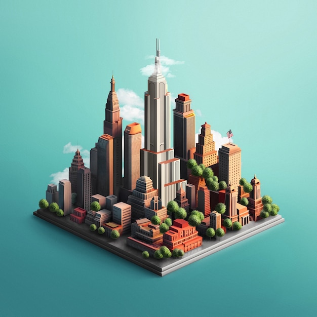 Renderowanie 3D miniatury izometrycznej Nowego Jorku
