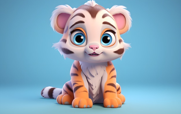Renderowanie 3D młodego tygrysa rysunkowego