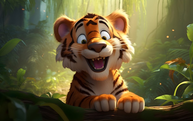 Renderowanie 3D młodego tygrysa w dżungli