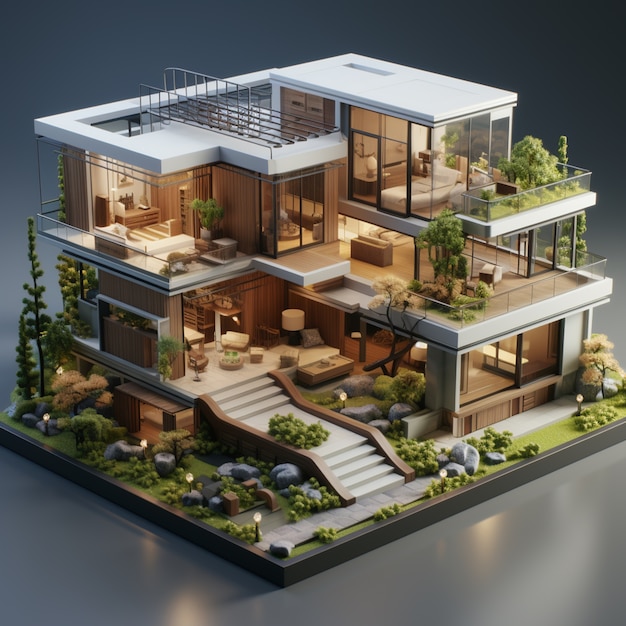 Bezpłatne zdjęcie renderowanie 3d modelu domu