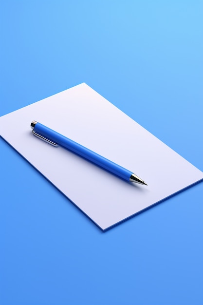 Bezpłatne zdjęcie renderowanie 3d niebieskiego pióra z papierem