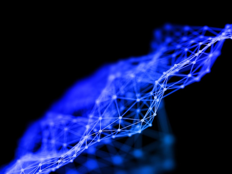 Bezpłatny plik Zdjęcie renderowanie 3d nowoczesnej technologii w tle o niskiej zawartości poli