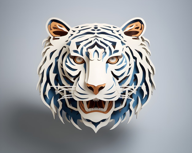 Renderowanie 3D papierowej sztuki rysunkowej tygrysa