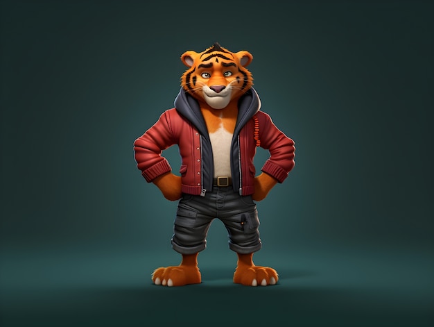 Bezpłatne zdjęcie renderowanie 3d postaci tygrysa