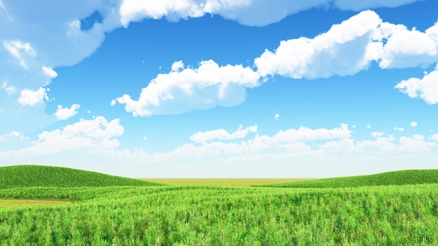 Bezpłatne zdjęcie renderowanie 3d tła krajobrazu z trawiastymi wzgórzami