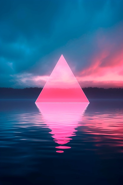 Bezpłatne zdjęcie renderowanie 3d trójkąta nad wodą