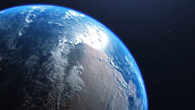 Renderowanie 3d widoku planety ziemia z kosmosu