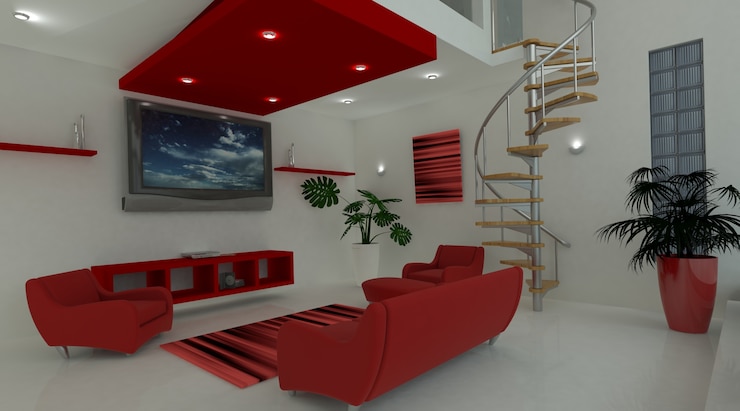 Bezpłatny plik Zdjęcie renderowanie 3d współczesnego wnętrza przestrzeni życiowej
