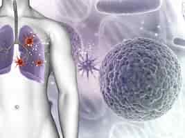 Bezpłatne zdjęcie renderowanie 3d z medycznego tła wykazujące komórki wirusa płci męskiej dane płuca