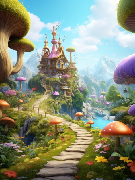 Renderowanie ilustracji sceny fantasy z kreskówki