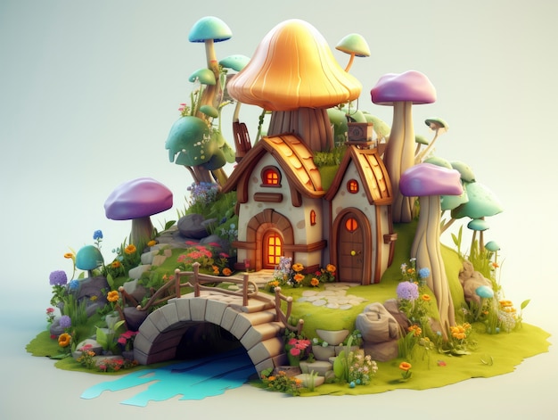 Renderowanie ilustracji sceny fantasy z kreskówki