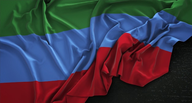 Bezpłatne zdjęcie republika flaga dagestan pomarszczony na ciemnym tle renderowania 3d