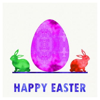 Retro ilustracja jajko wielkanocne i króliki na tło wakacje. karta w stylu kreatywnym i vintage
