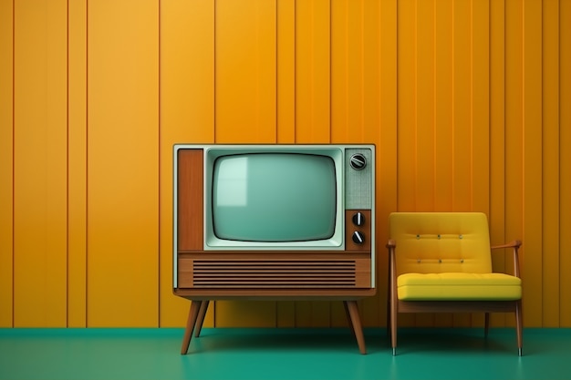 Bezpłatne zdjęcie retro telewizor w pomieszczeniu