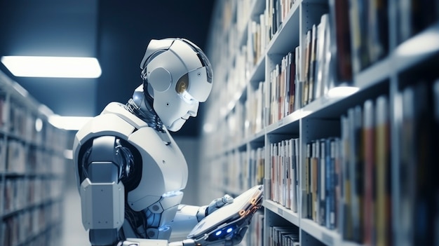 Bezpłatne zdjęcie robot pracujący jako bibliotekarz zamiast ludzi