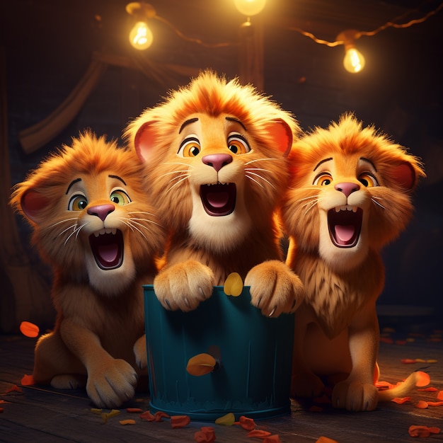 Bezpłatne zdjęcie rodzina lwów w pomieszczeniu