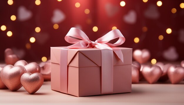 Romantyczne pudełko podarunkowe w kształcie serca oświetla miłość na urodziny wygenerowane przez sztuczną inteligencję