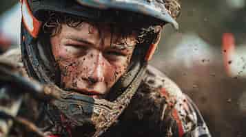 Bezpłatne zdjęcie rowerzysta biorący udział w wyścigach i wyścigach dla emocji przygodowych na motocyklu