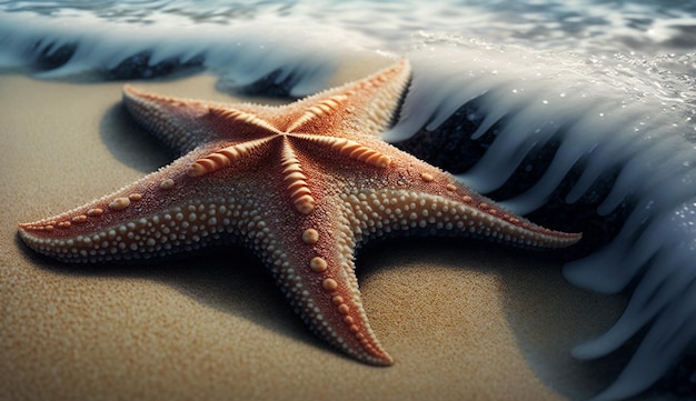 Rozgwiazda na piasku życia morskiego z bliska piękna generowanego przez sztuczną inteligencję
