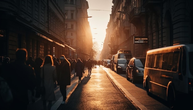 Bezpłatne zdjęcie rozmazany ruch, zatłoczona ulica miasta, oświetlone życie nocne generowane przez sztuczną inteligencję