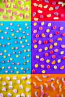 Bezpłatne zdjęcie różne cukierki na różnokolorowym tle
