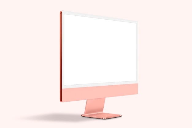 Różowe kobiece urządzenie cyfrowe z ekranem komputera stacjonarnego z przestrzenią projektową
