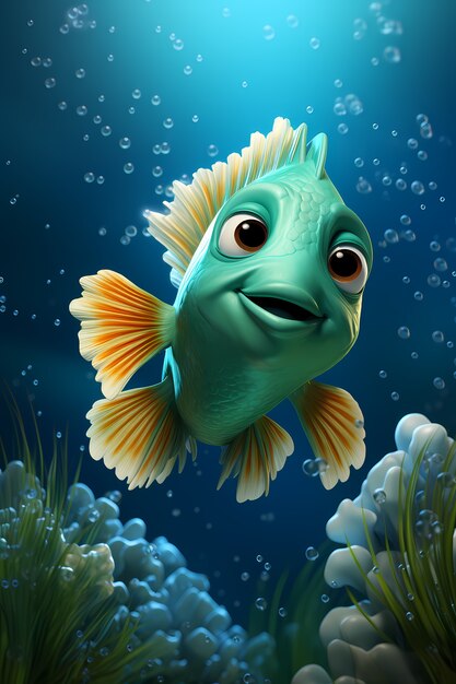 Ryba kreskówka 3D pod wodą