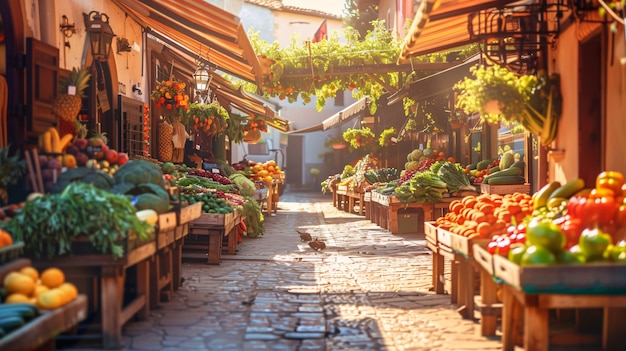 Rynek uliczny o zachodzie słońca