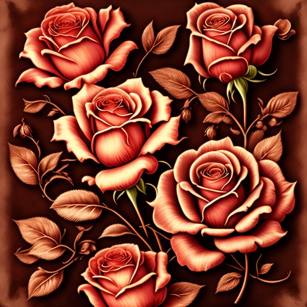 Rysunek róż ze słowem róże