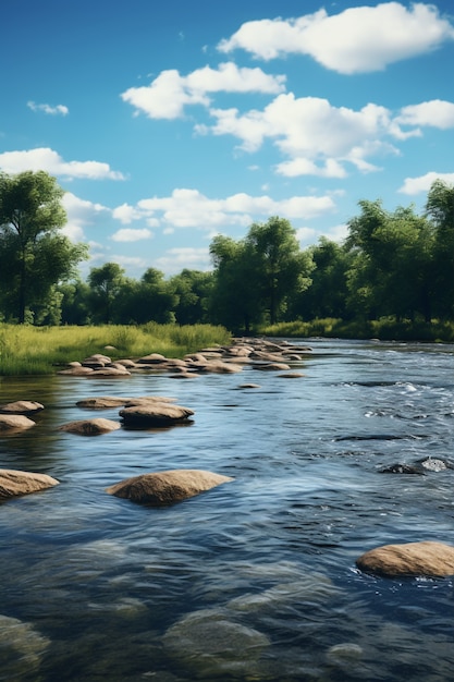 Bezpłatne zdjęcie rzeka z krajobrazem przyrody