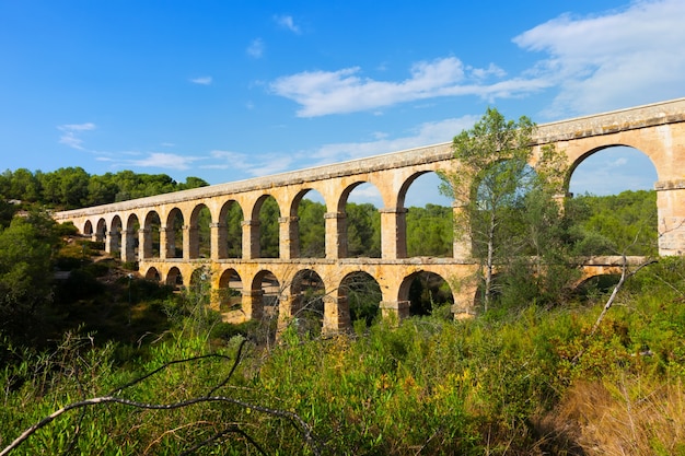 Bezpłatne zdjęcie rzymski akwedukt w lesie. tarragona,