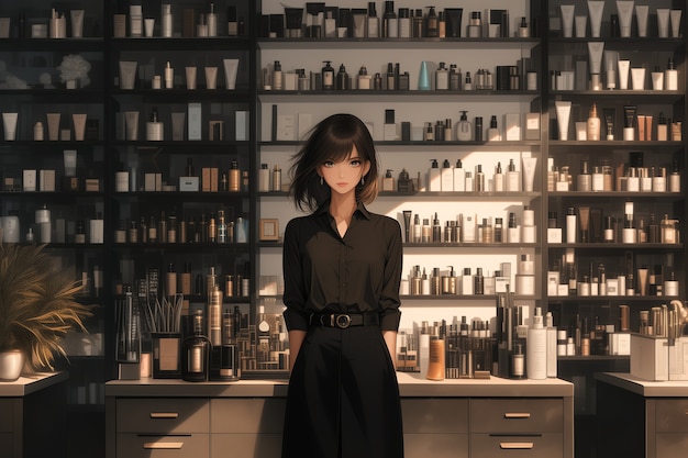 Salon piękności w stylu anime z sprzętem kosmetycznym