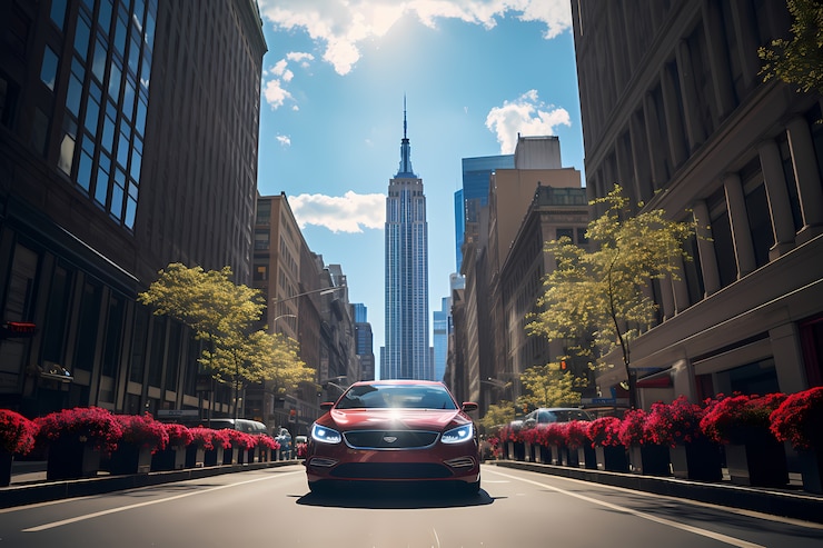 Bezpłatny plik Zdjęcie samochód przed empire state building.