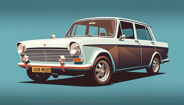 Bezpłatny plik Zdjęcie samochód retro na niebieskim tle generatywnej ai