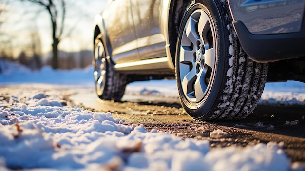 Bezpłatne zdjęcie samochód wyposażony w opony śnieżne na zimowych drogach