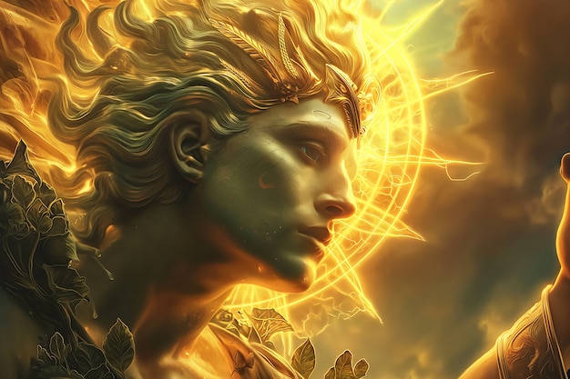 Scena fantazyjna przedstawiająca boga słońca