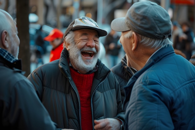 Scena filmowa przedstawiająca wsparcie i życzliwość wśród społeczności ludzi.