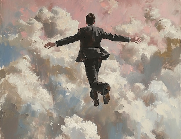 Bezpłatne zdjęcie scena koncepcyjna z ludźmi idącymi przez chmury