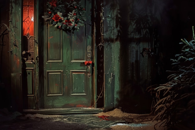 Bezpłatne zdjęcie scena świątecznych uroczystości w ciemnym stylu z przerażającym otoczeniem