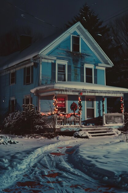 Scena świętowania Bożego Narodzenia w ciemnym stylu z horrorem
