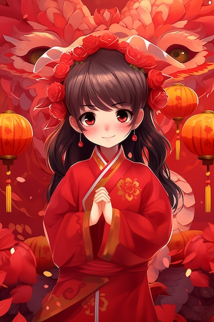 Scena w stylu anime na świętowanie chińskiego Nowego Roku