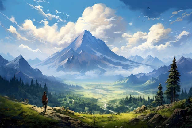Scena w stylu fantasy z krajobrazem górskim