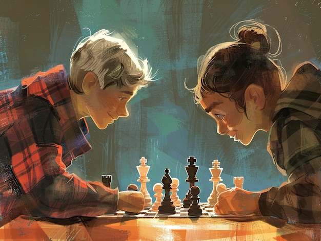 Bezpłatne zdjęcie scena w stylu sztuki cyfrowej z ludźmi grającymi w szachy