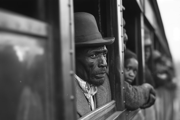 Bezpłatne zdjęcie scena z afroamerykanami przemieszczającymi się na wsi w dawnych czasach