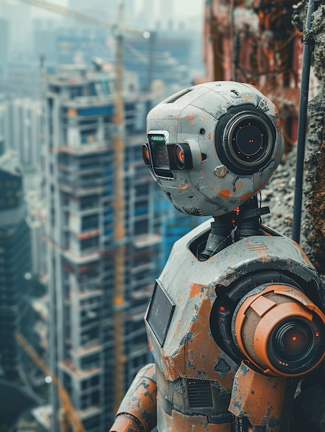 Bezpłatne zdjęcie scena z futurystycznym robotem używanym w przemyśle budowlanym