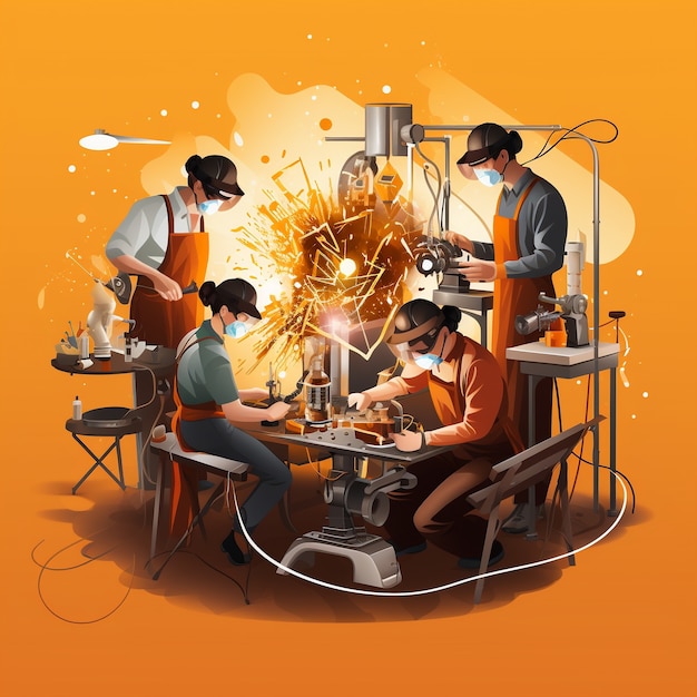 Scena z kreskówki 3D przedstawiająca różnorodne osoby wykonujące wiele zadań jednocześnie